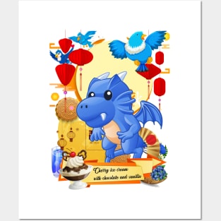 The Jelly Dragon with Blue Birds and Berries Posters and Art